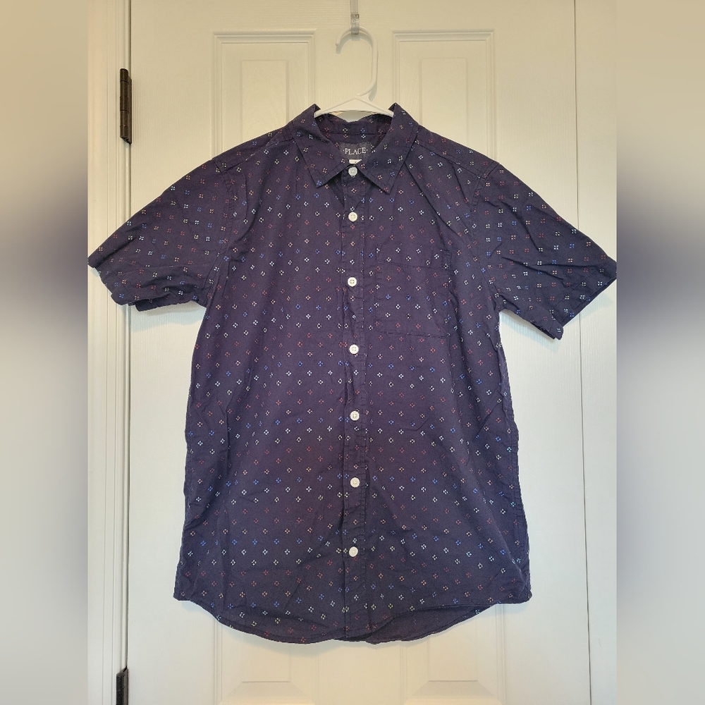 The Children's Place Boys Youth Navy Geometric Button Down Shirt